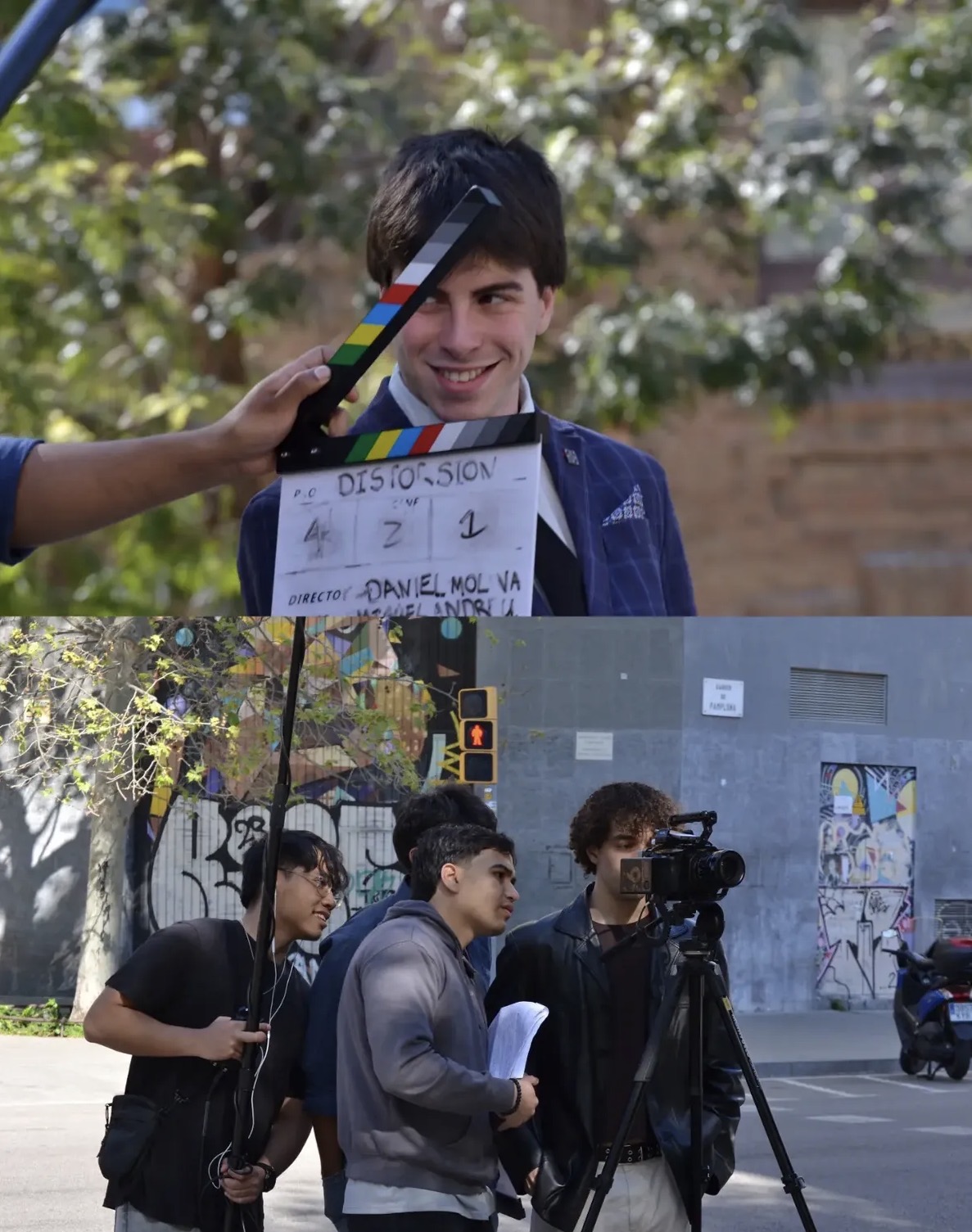 Claqueta de Distorsión y equipo en la calle